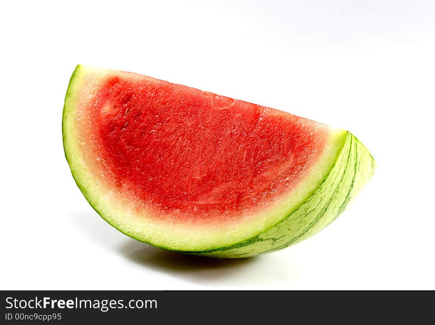 Slice of fresh watermelon on white background