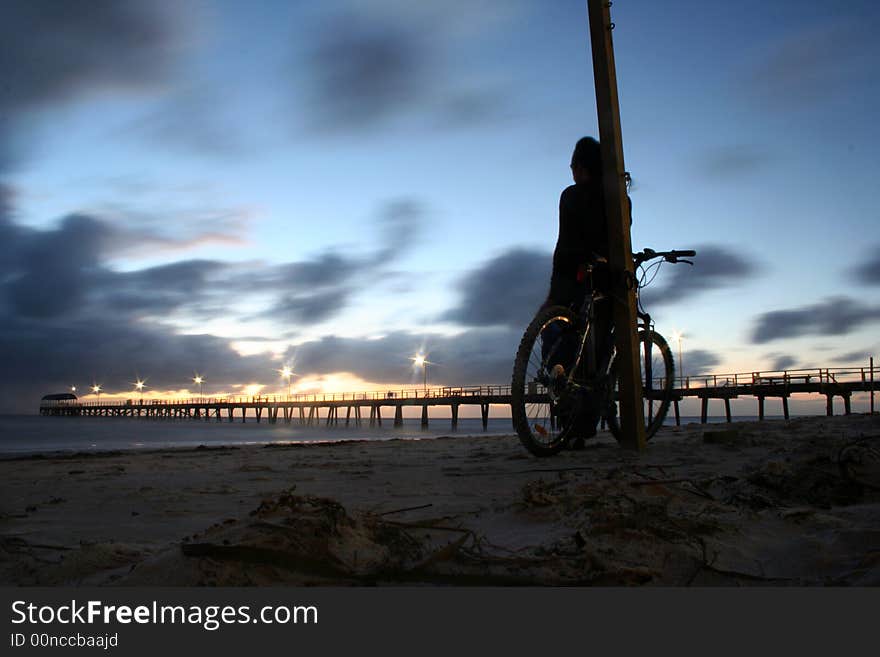 Having a rest from biking and looking out to sea. Having a rest from biking and looking out to sea