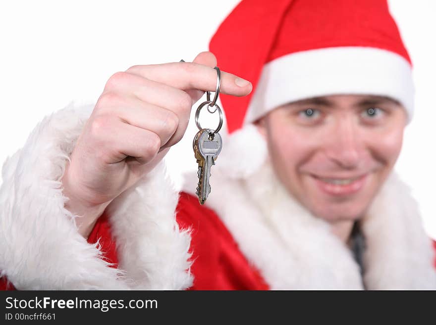 Businessman in costume of Santa