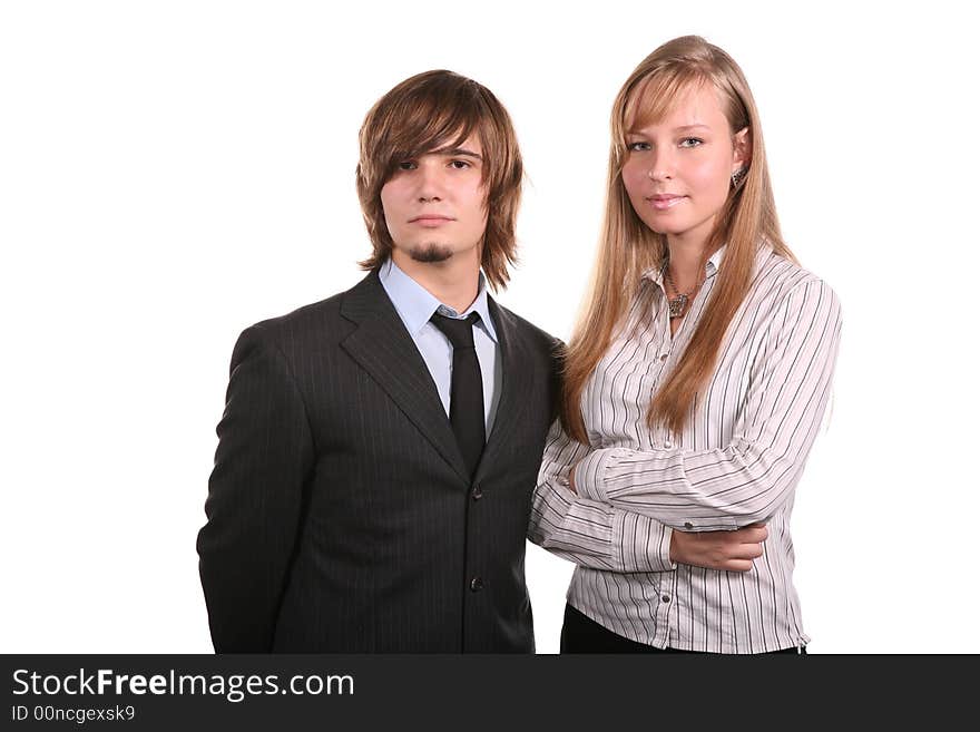 Young office team on a white background