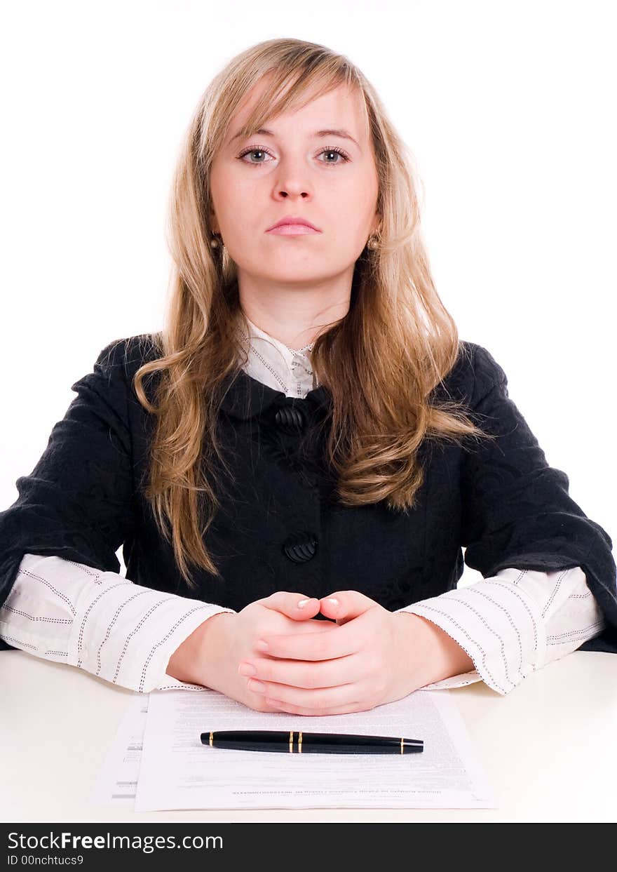 Portrait of beutiful women with pen. Portrait of beutiful women with pen