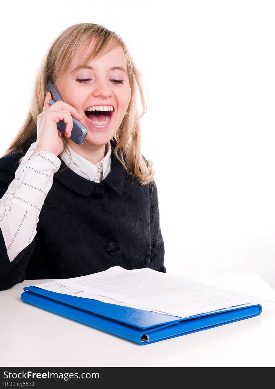 Smiling woman on phone