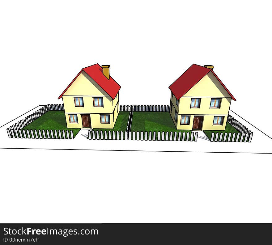 House with little garden - isolated 3d illustration