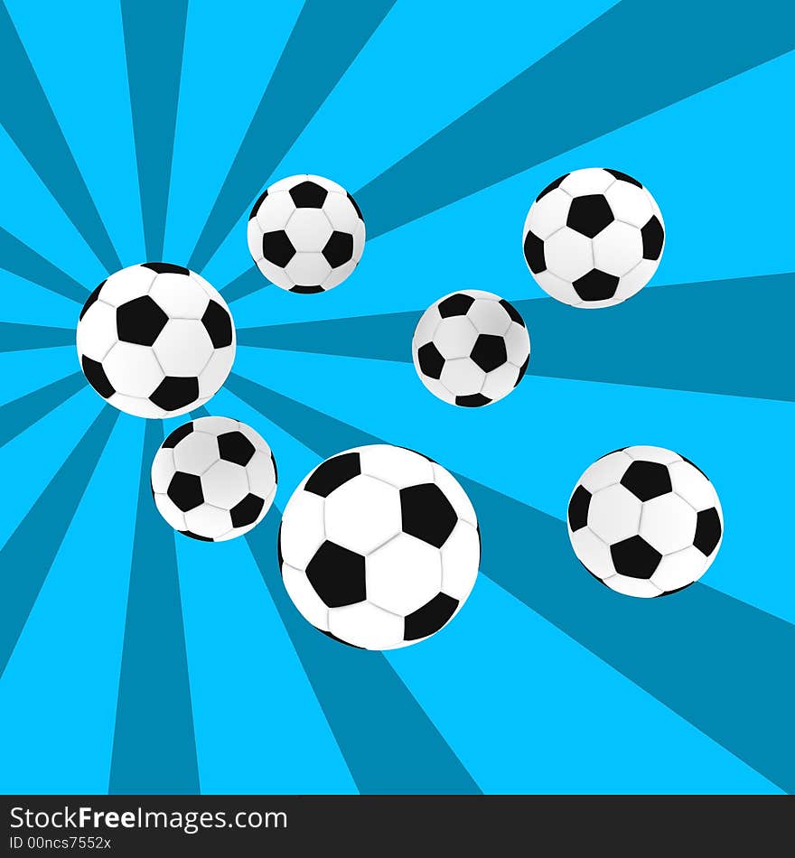 Soccer balls on blue retro background