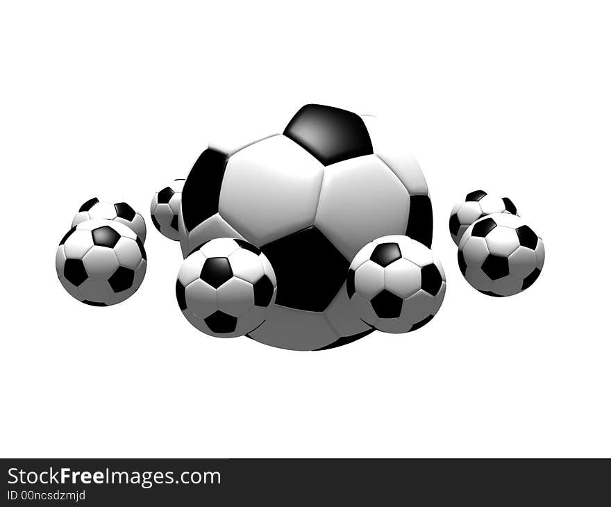 Isolated soccer balls in the air - 3d illustration