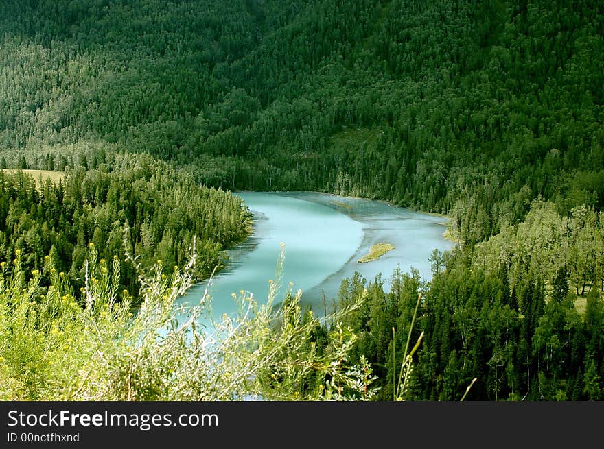 Beautiful moon river at Xingjiang province,China.