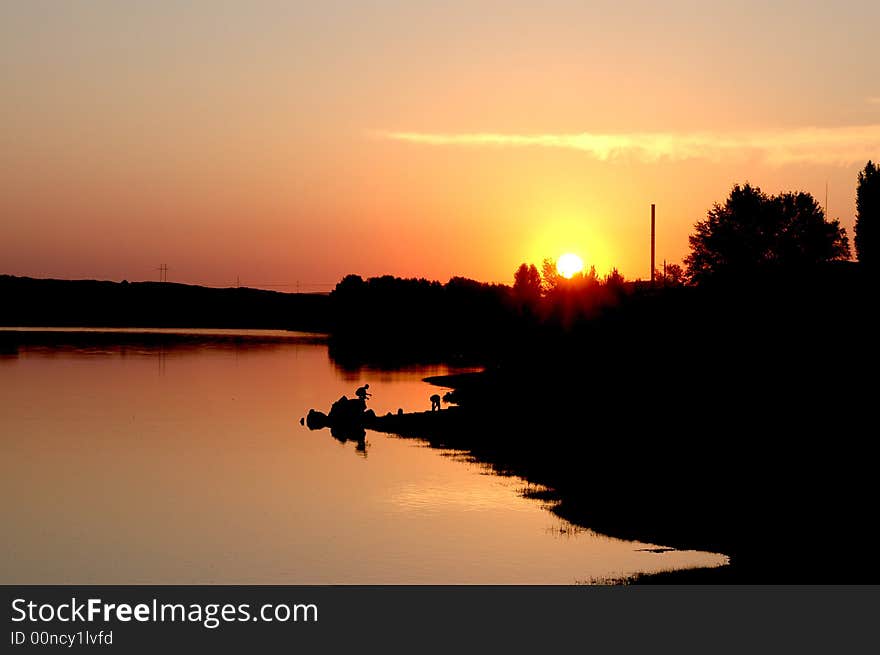 Sunset riverside.Xingjiang province,China. Sunset riverside.Xingjiang province,China.