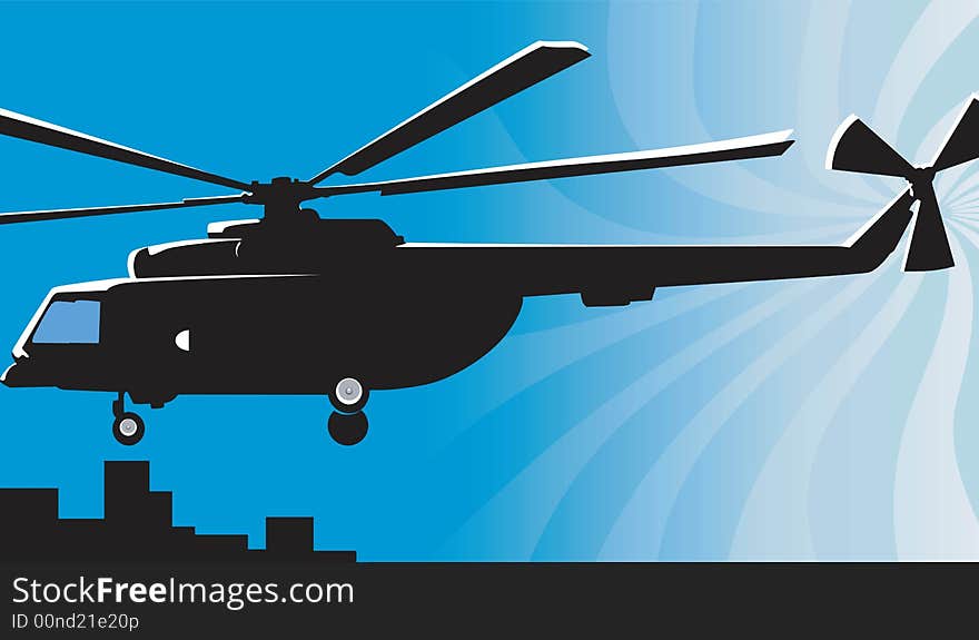 Illustration of helicopter about to land