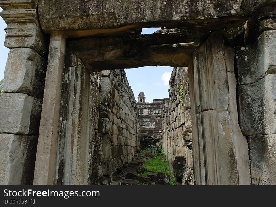 Bakong temple looks through a door, Angkor, Cambodia. Bakong temple looks through a door, Angkor, Cambodia