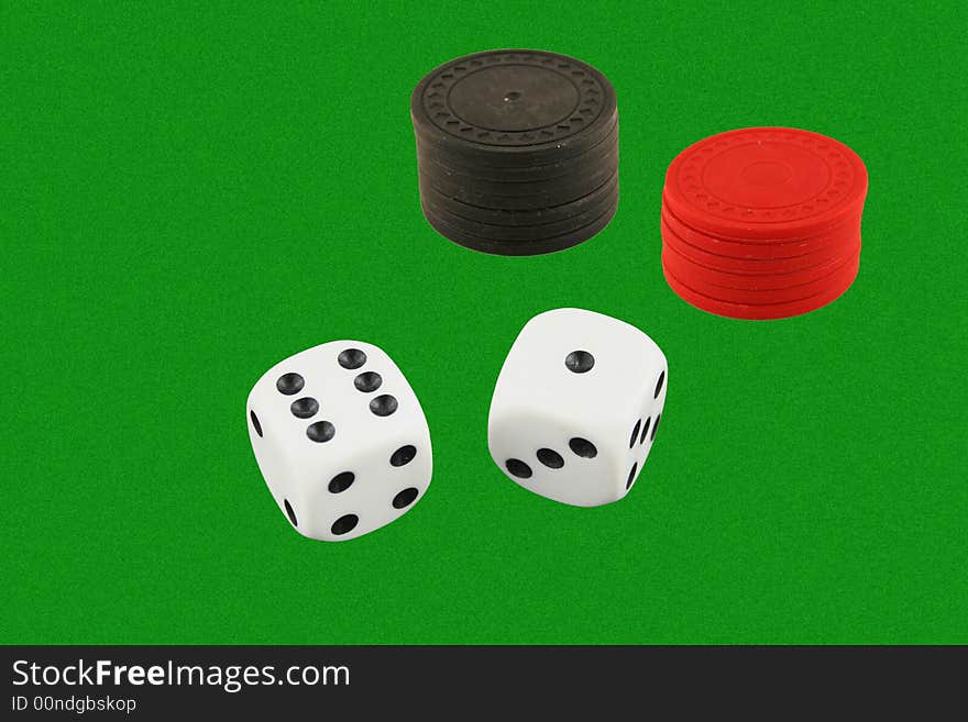 Seven and seven dice isolated on black background