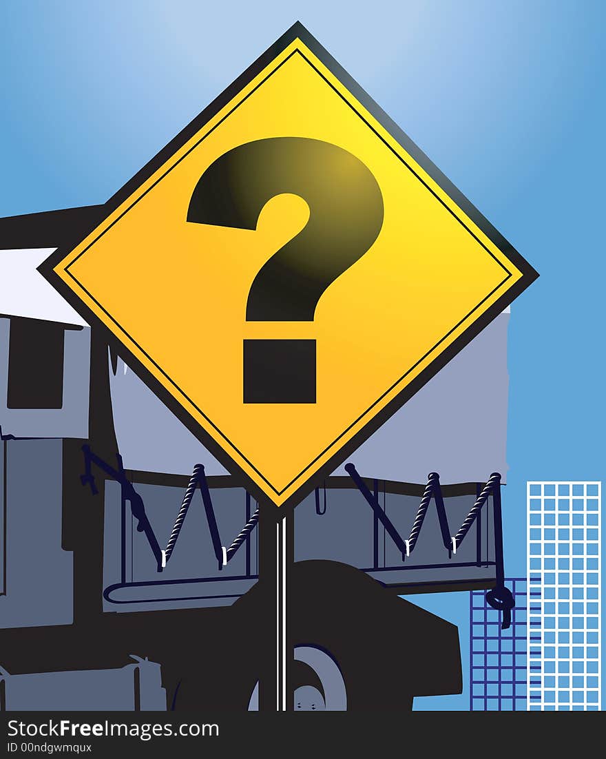 Illustration of Sign road showing question symbol near truck