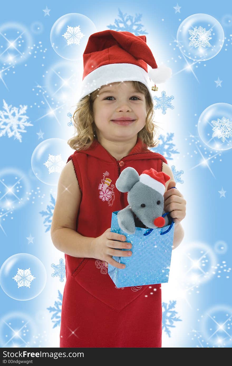 Beautiful little girl with christmas decoration on isolated background