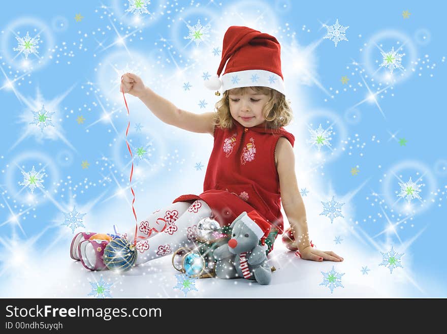 Beautiful Little Girl With Christmas Decoration