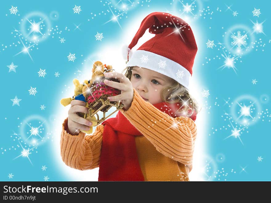 Beautiful little girl with mouse on isolated background