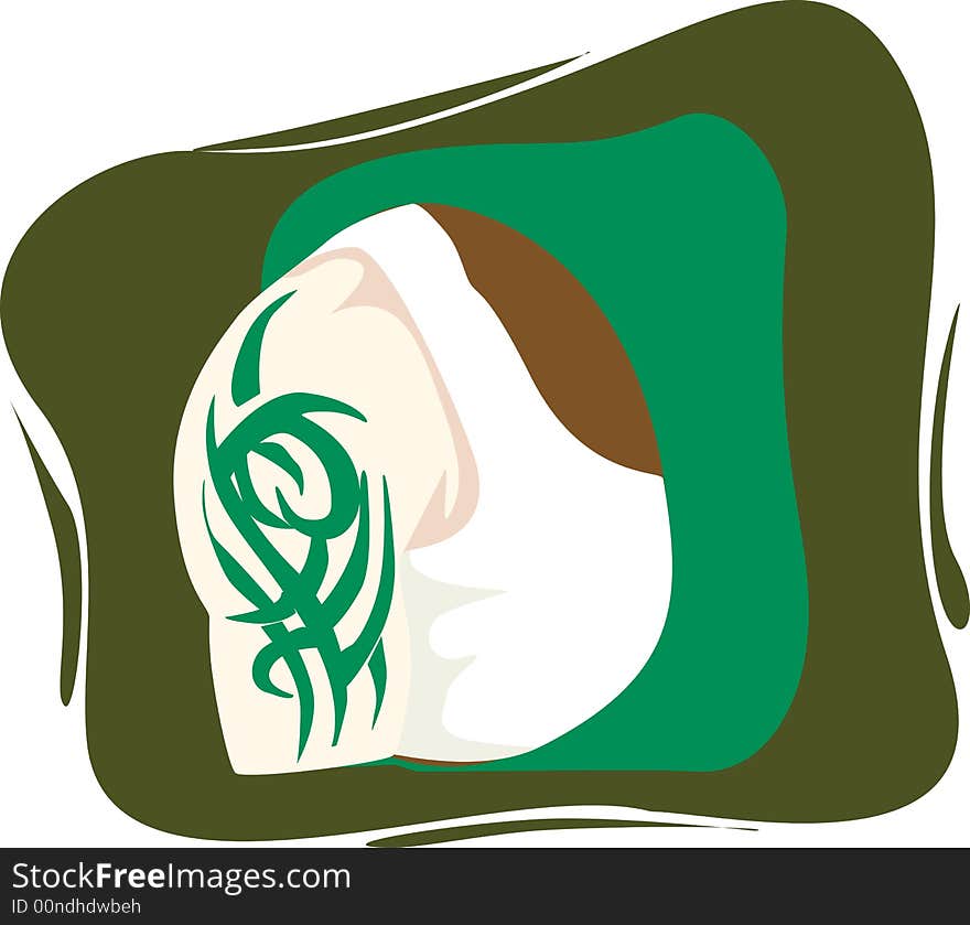 Illustration sketch of green face with silhouette background