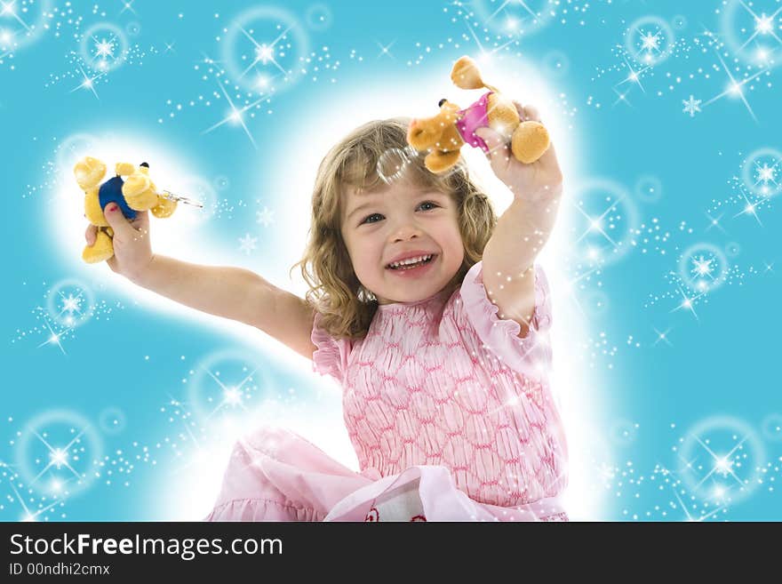 Beautiful little girl with christmas decoration on isolated background