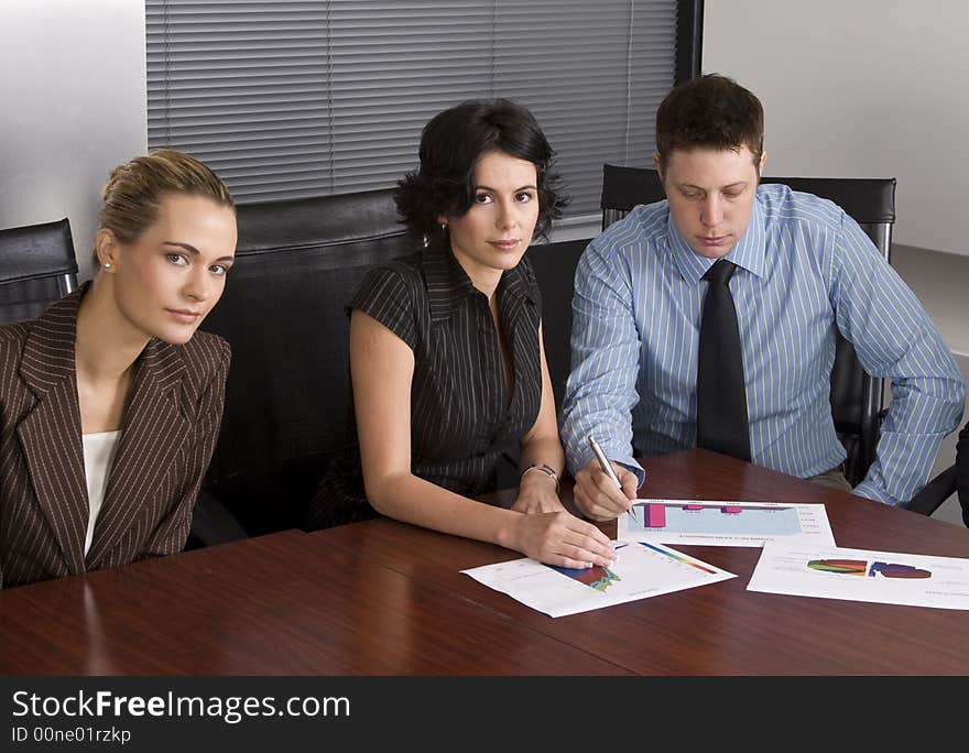 Business team sitting around an office boardroom. Business team sitting around an office boardroom