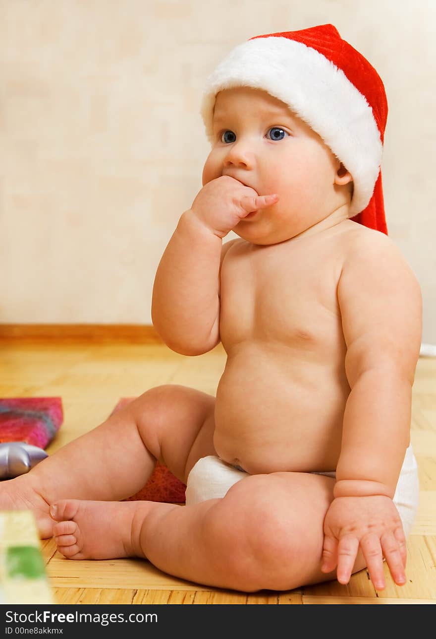 Baby in Christmas hat