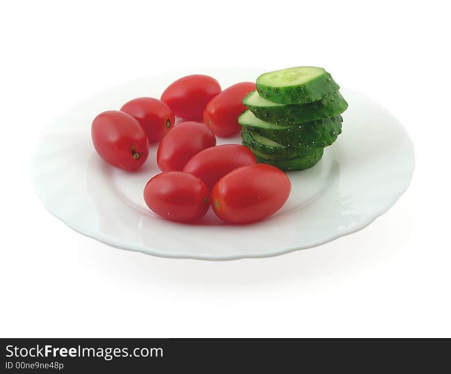 Cucumber and small tomatoes.