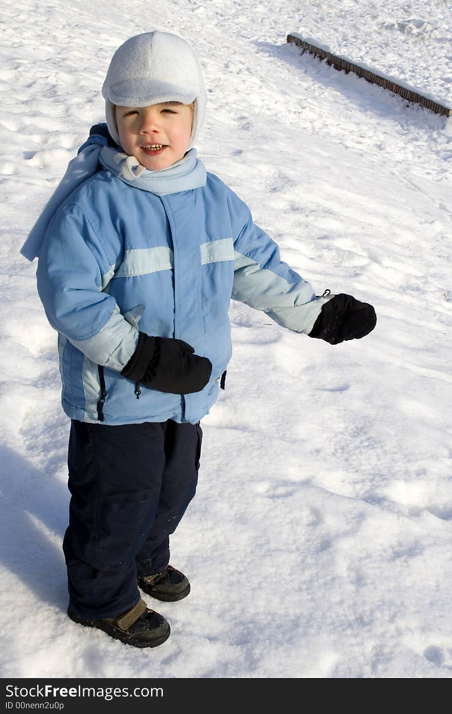 Happy boy on first snow. Happy boy on first snow