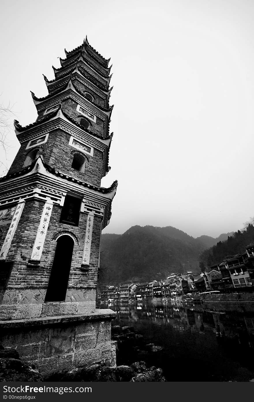 It's the photo of china ancient tower and there is a very beautiful place.