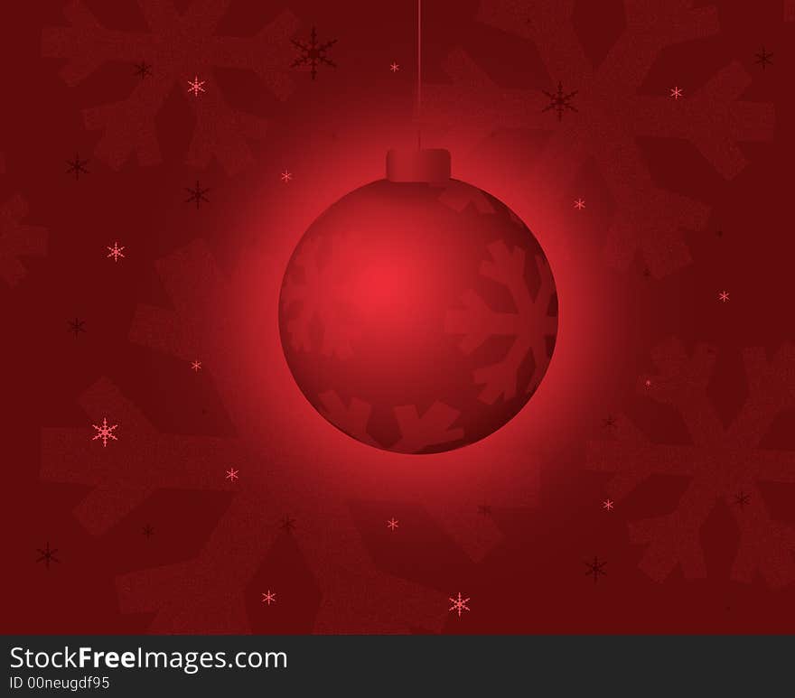 Graphic illustration of red christmas tree ornament against red background with snowflakes in monochromatic shades. Graphic illustration of red christmas tree ornament against red background with snowflakes in monochromatic shades.