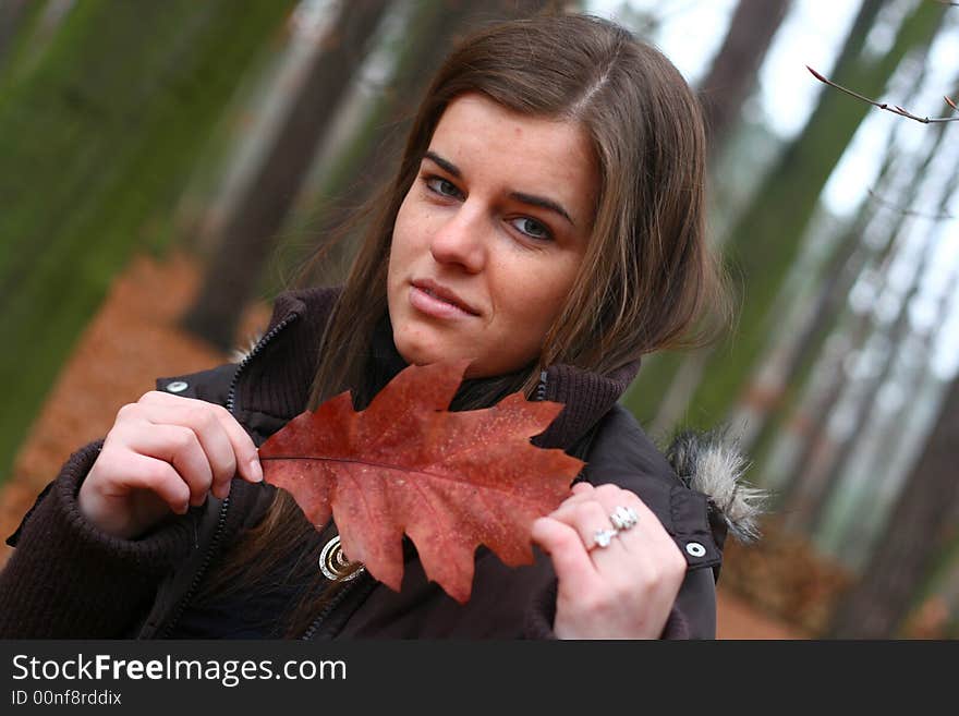 Young girl walking in the forest. Young girl walking in the forest