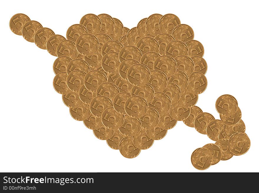 Heart from coins on white background