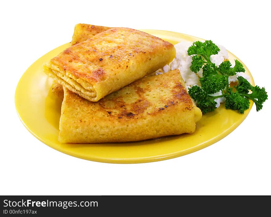 Fried blintzess with curd