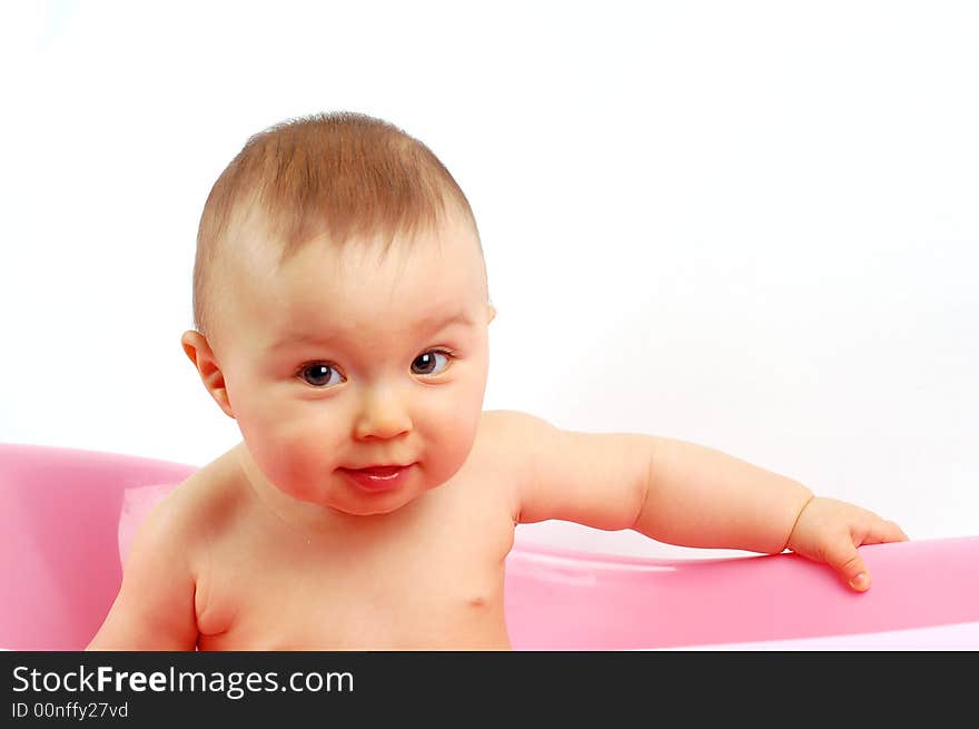 Photo of sweet baby girl on white background. Photo of sweet baby girl on white background