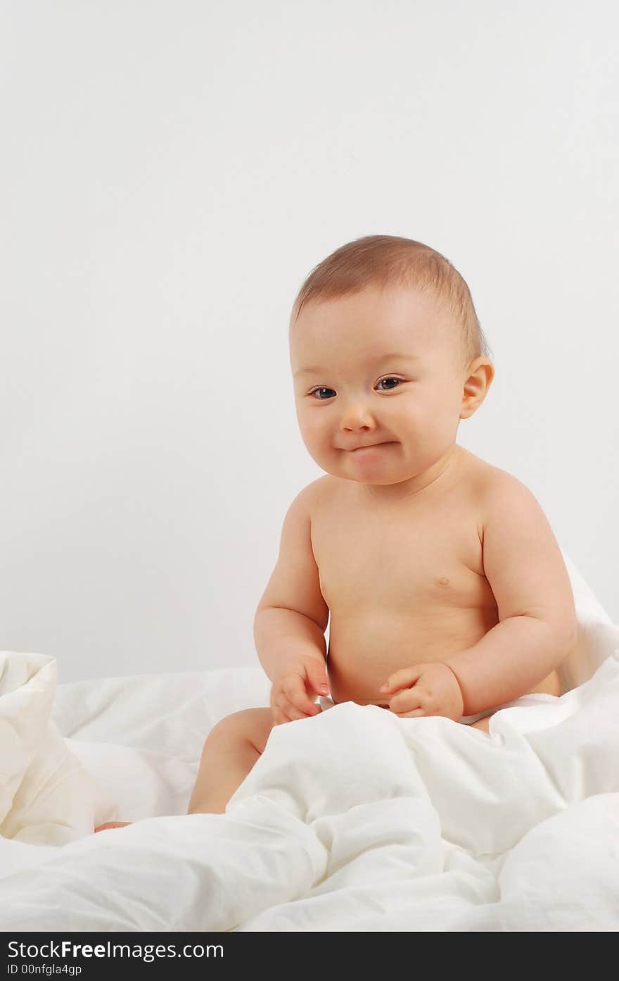 Photo of sweet happy baby girl on white background. Photo of sweet happy baby girl on white background