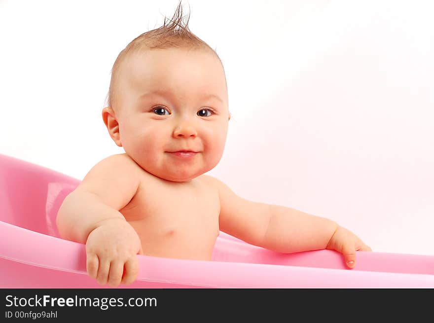 Photo of sweet baby girl on white background. Photo of sweet baby girl on white background