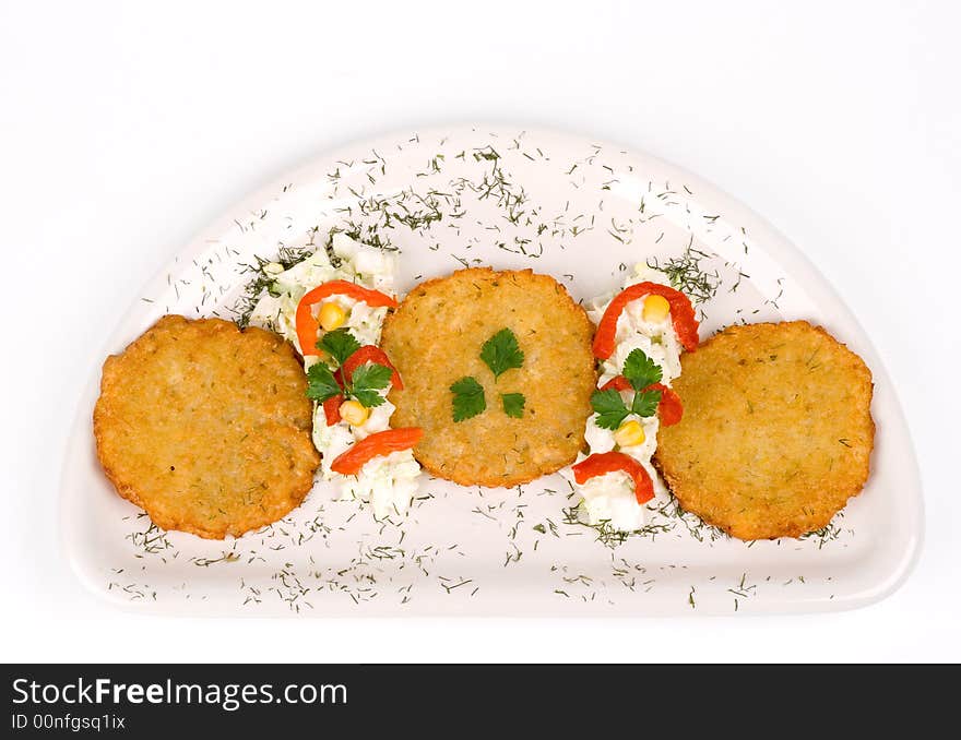 Potato Pancake / Griddle Cake On Plate Isolated