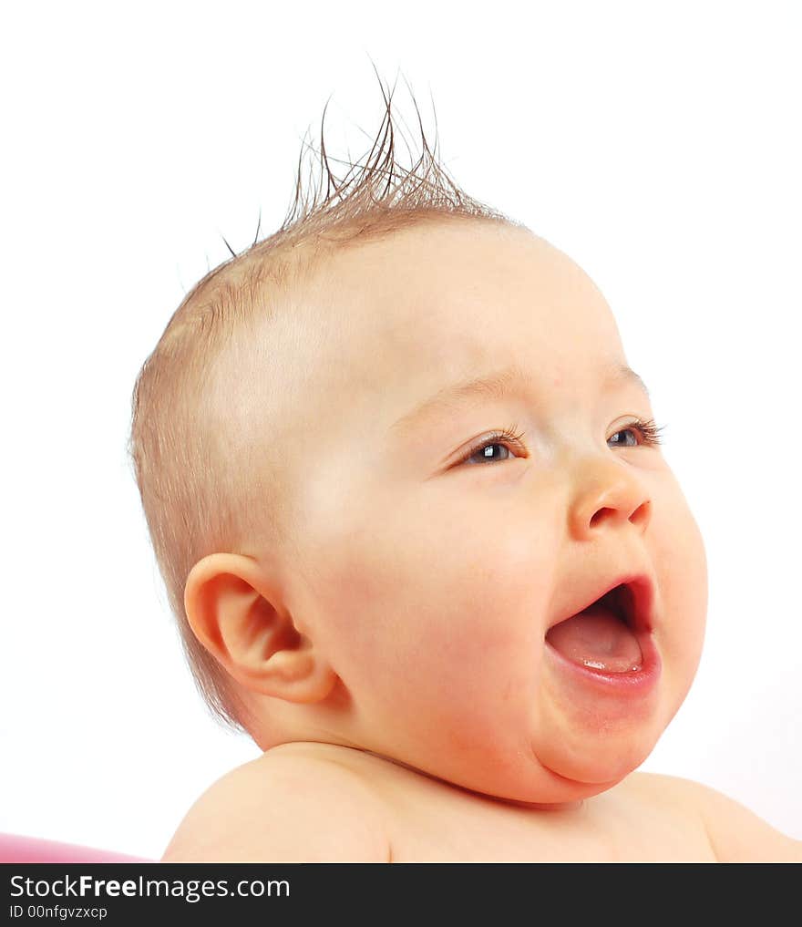 Photo of sweet baby girl on white background. Photo of sweet baby girl on white background