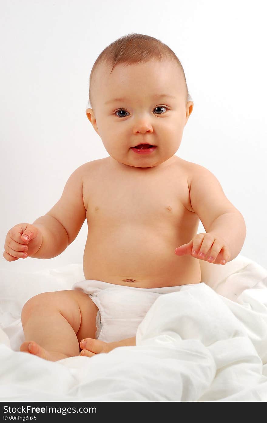 Photo of sweet happy baby girl on white background. Photo of sweet happy baby girl on white background