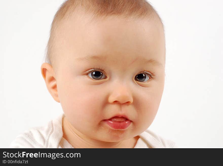 Sweet happy baby girl on white background. Sweet happy baby girl on white background