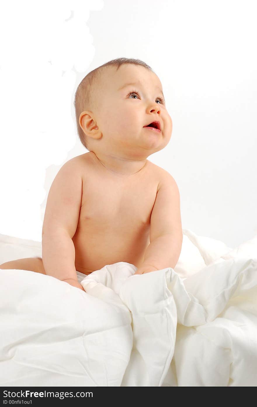 Photo of sweet happy baby girl on white background. Photo of sweet happy baby girl on white background