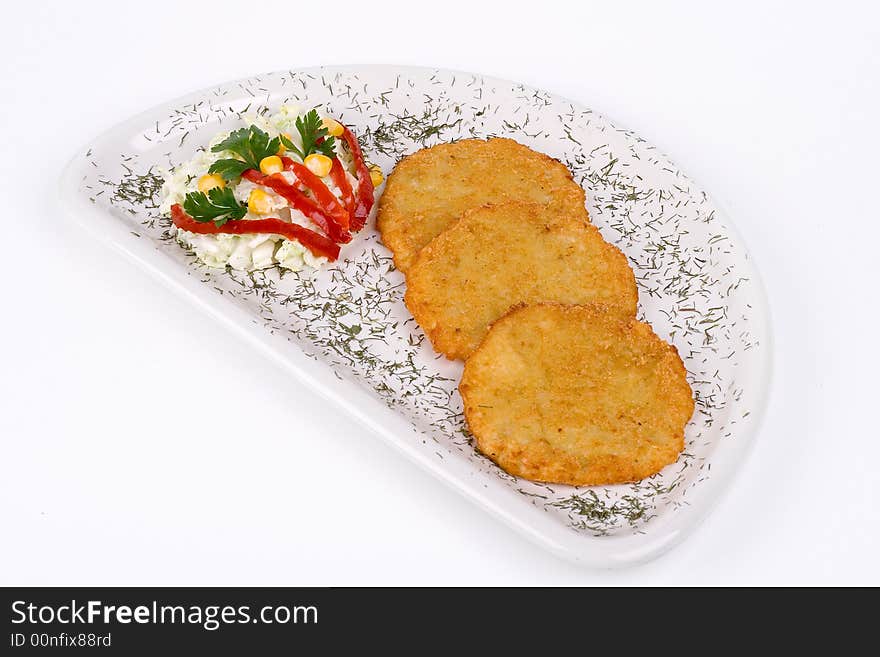 Potato Pancake / Griddle Cake On Plate Isolated