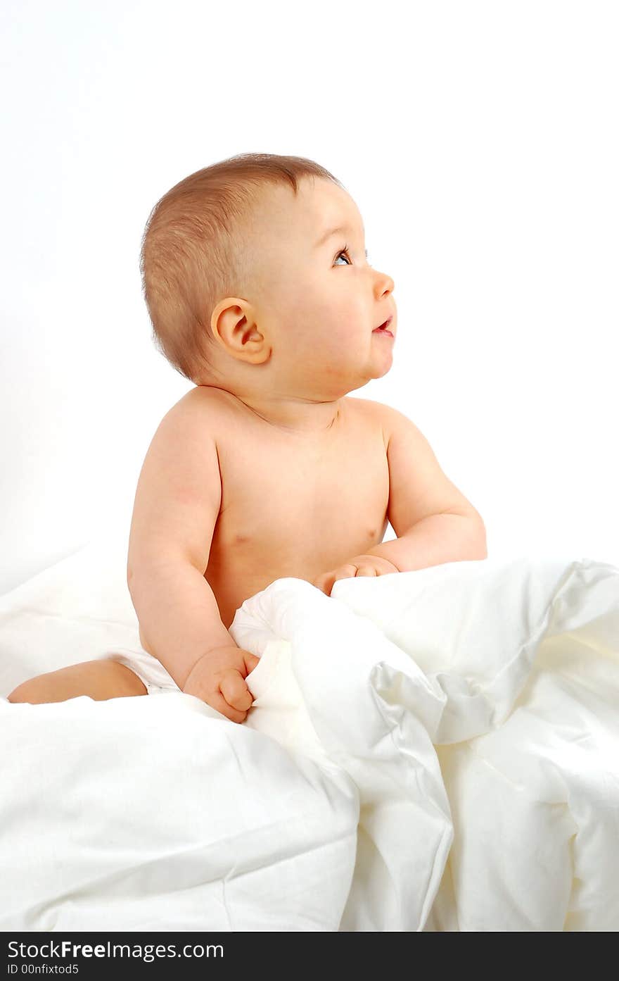 Photo of sweet happy baby girl on white background. Photo of sweet happy baby girl on white background