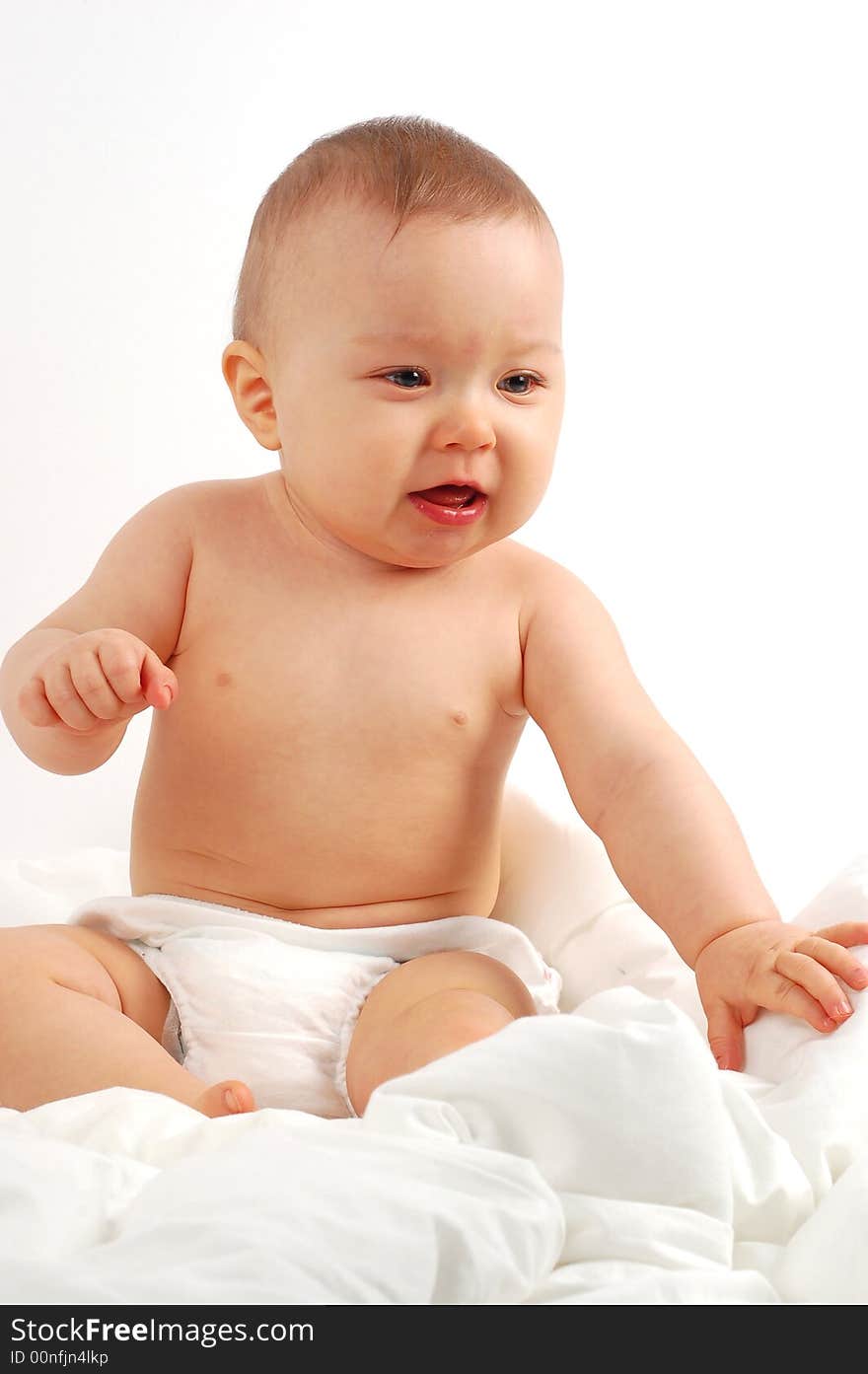 Photo of sweet happy baby girl on white background. Photo of sweet happy baby girl on white background