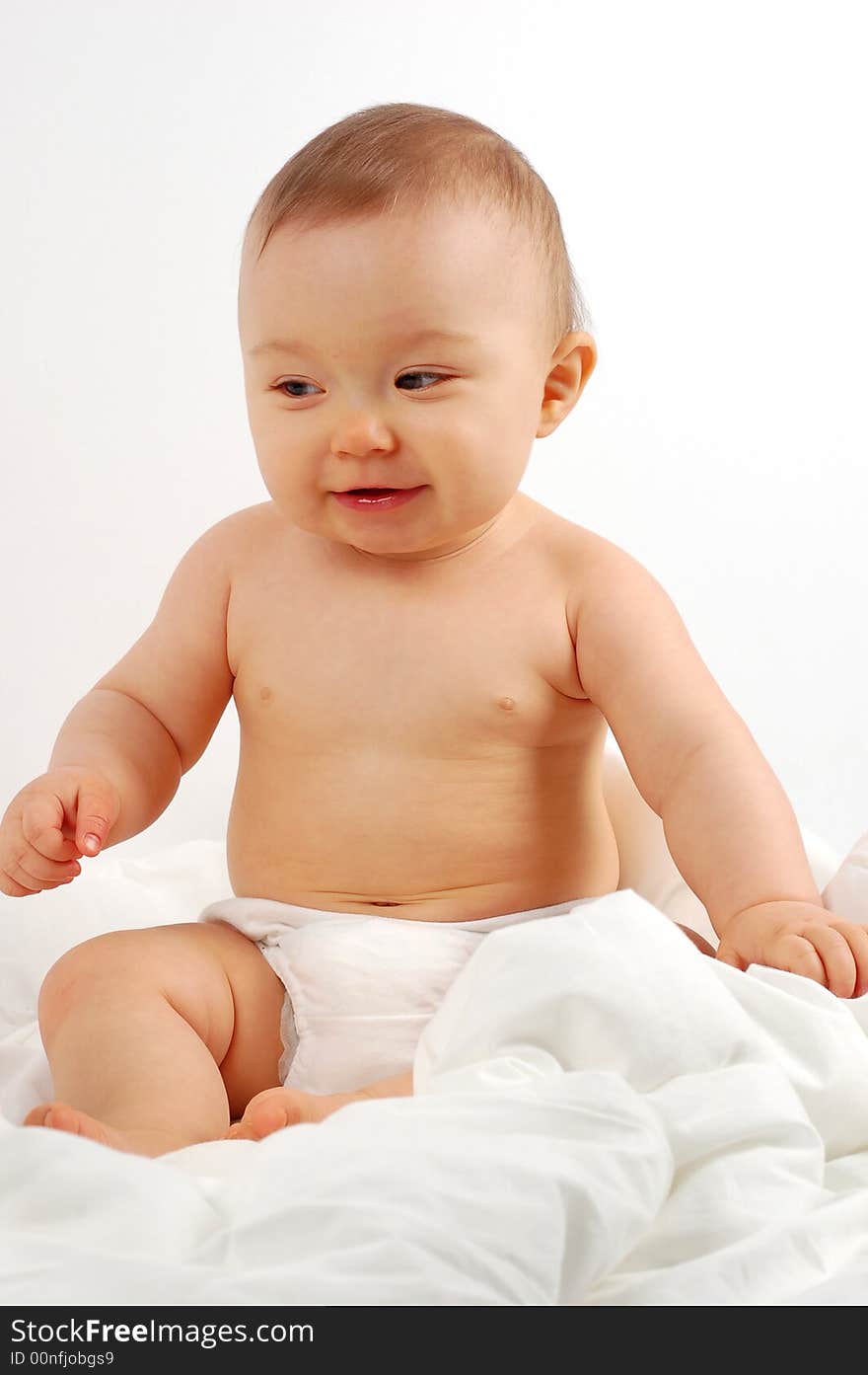 Photo of sweet happy baby girl on white background. Photo of sweet happy baby girl on white background