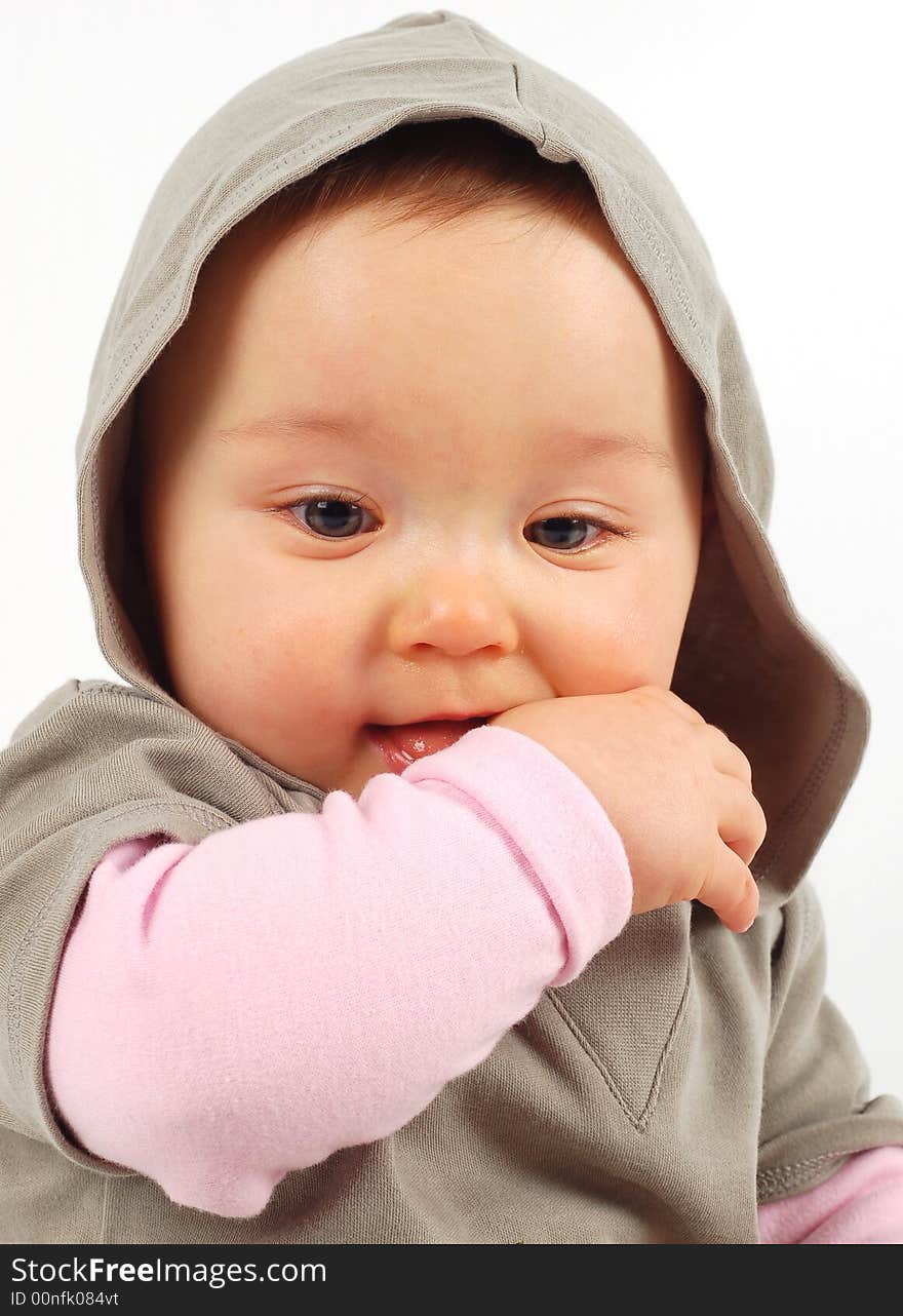 Sweet happy baby girl on white background. Sweet happy baby girl on white background