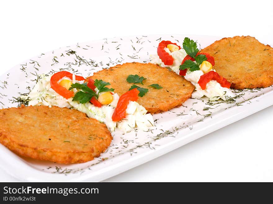 Potato Pancake / Griddle Cake On Plate Isolated