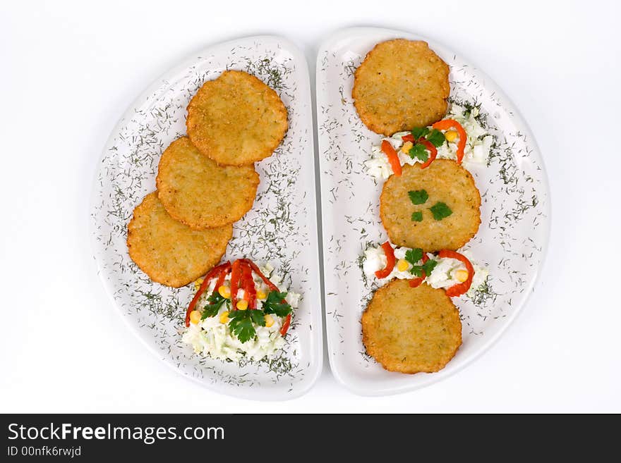 Potato Pancake / Griddle Cake On Plate Isolated