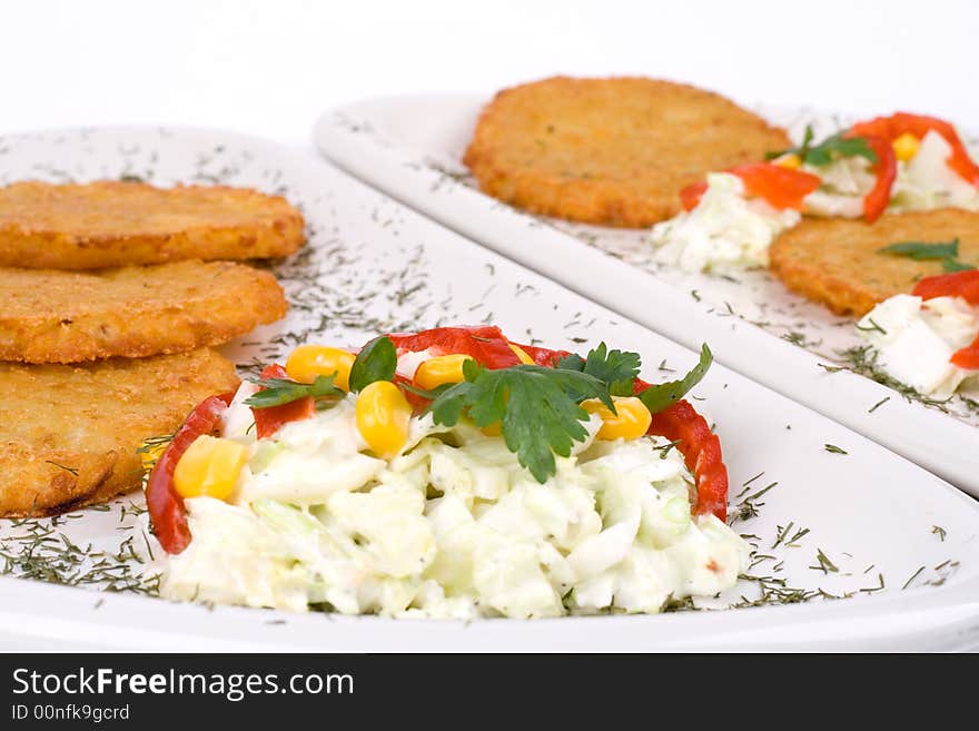 Potato Pancake / Griddle Cake On Plate Isolated