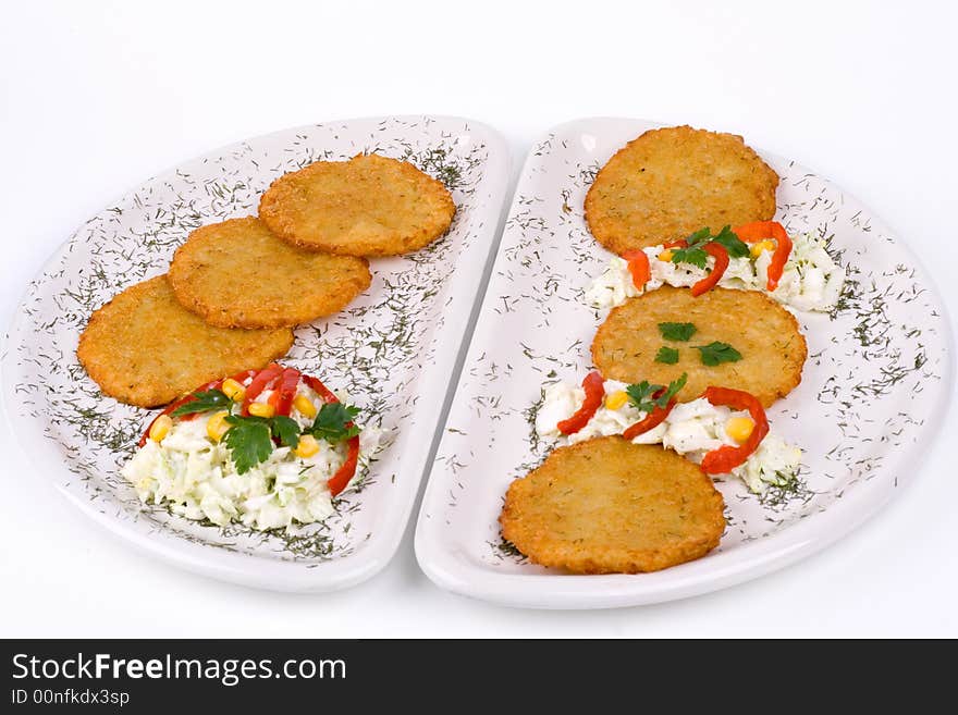 Potato Pancake / Griddle Cake On Plate Isolated