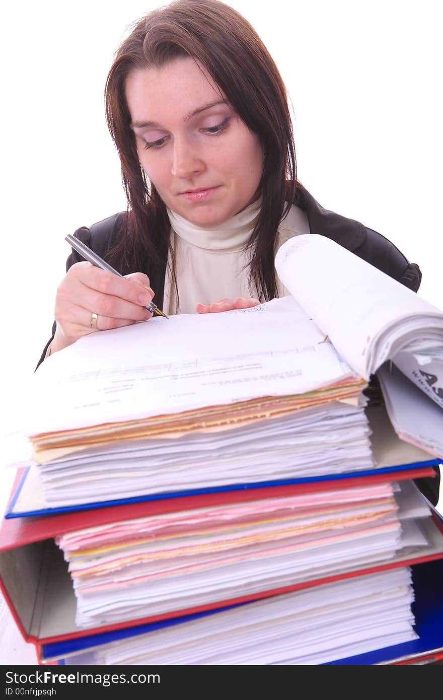 Working woman isolated on white background