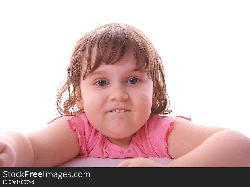 Surprised child isolated on white background