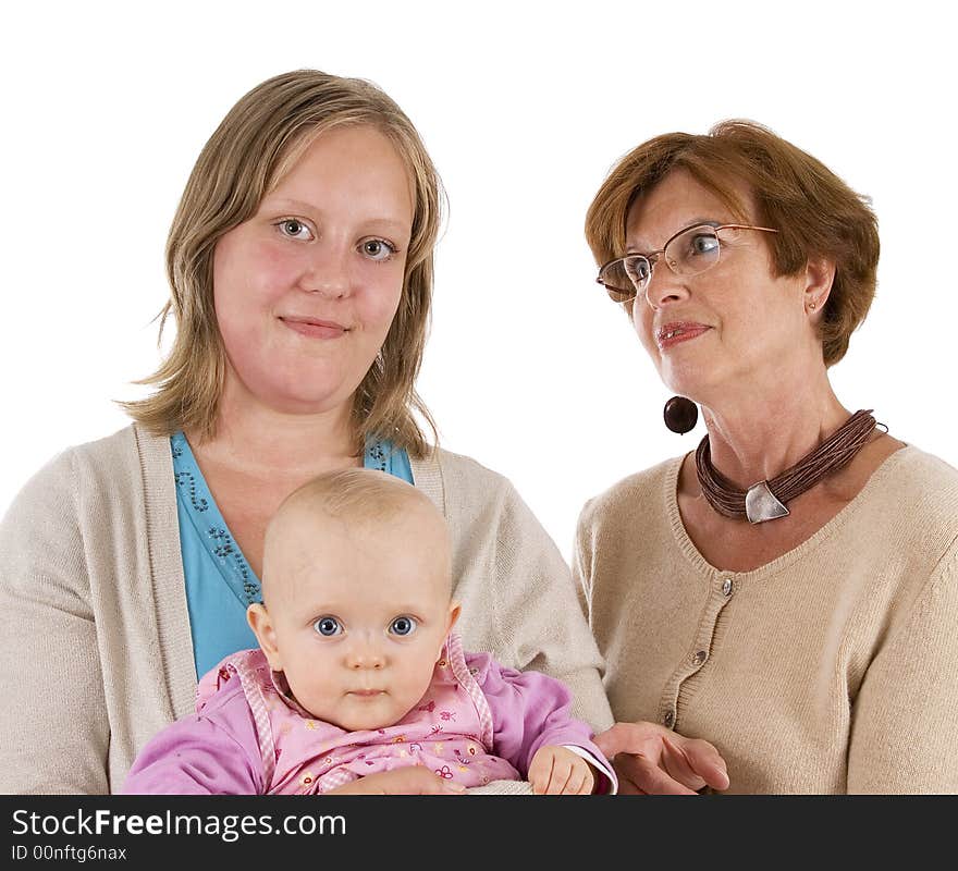 Three generation picture with a baby her mother and her great-grandma. Three generation picture with a baby her mother and her great-grandma