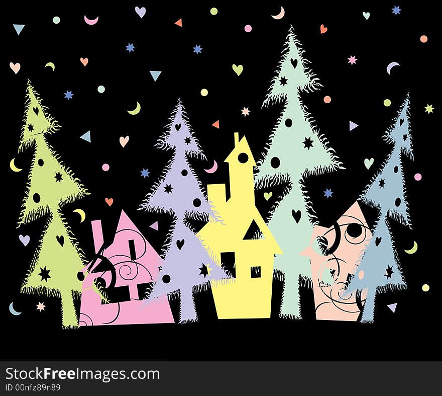 Vector illustration with Christmas town